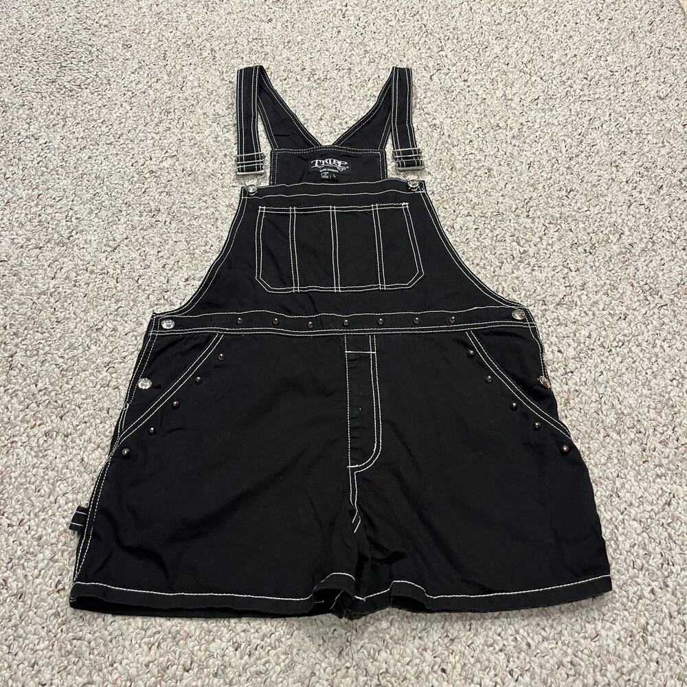 Tripp NYC Studded Black Shortalls L Grunge Goth Emo Biker Overalls Y2K Rave